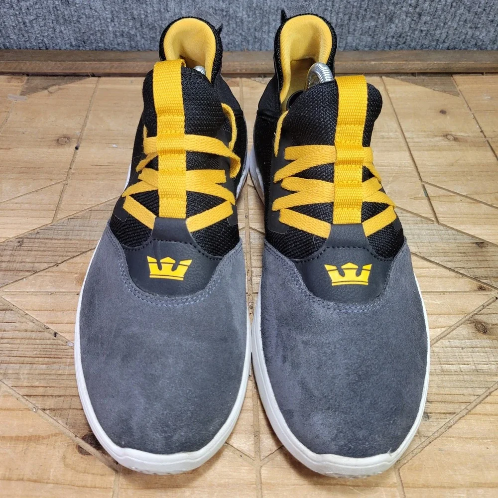 Supra‎ Titanium Men's 10 Gunmetal Gray Black Gold Athletic Suede Modern Sneakers - Picture 3 of 13